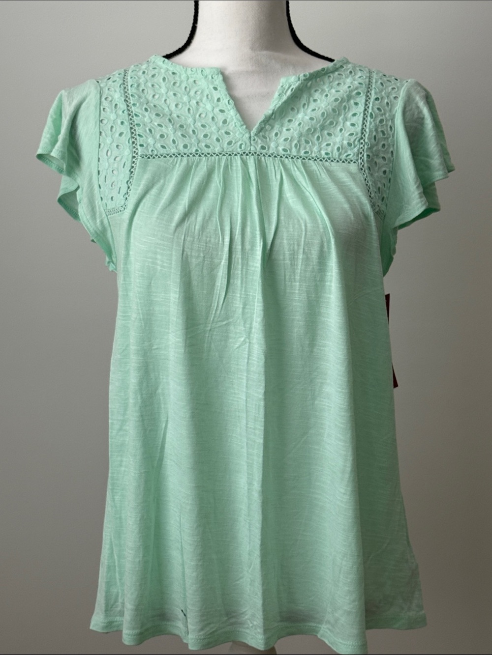 Merona Women’s Light Mint Eyelet Short Sleeve Yoke Women's Top